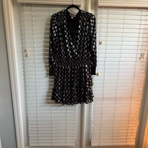 Michael Kors Black Foil Dot Ruffled Faux Wrap Mini Dress | Size XL